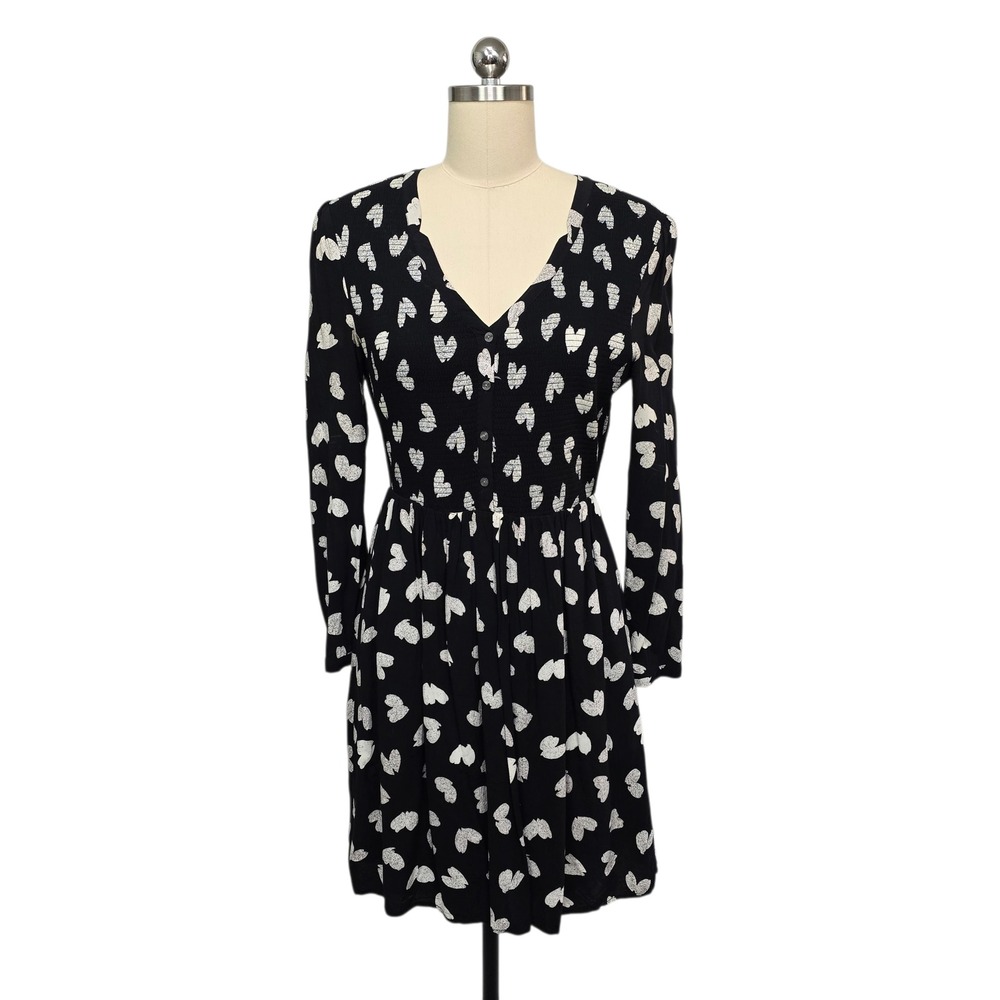 Maeve Black Mini Dress with White Heart Print